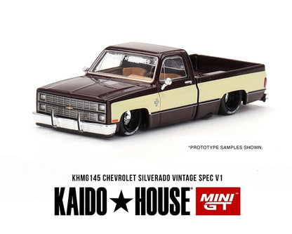 MiniGT X Kaido House 1:64 Chevrolet Silverado Kaido Vintage Spec V1 – Two-Tone Brown Cream