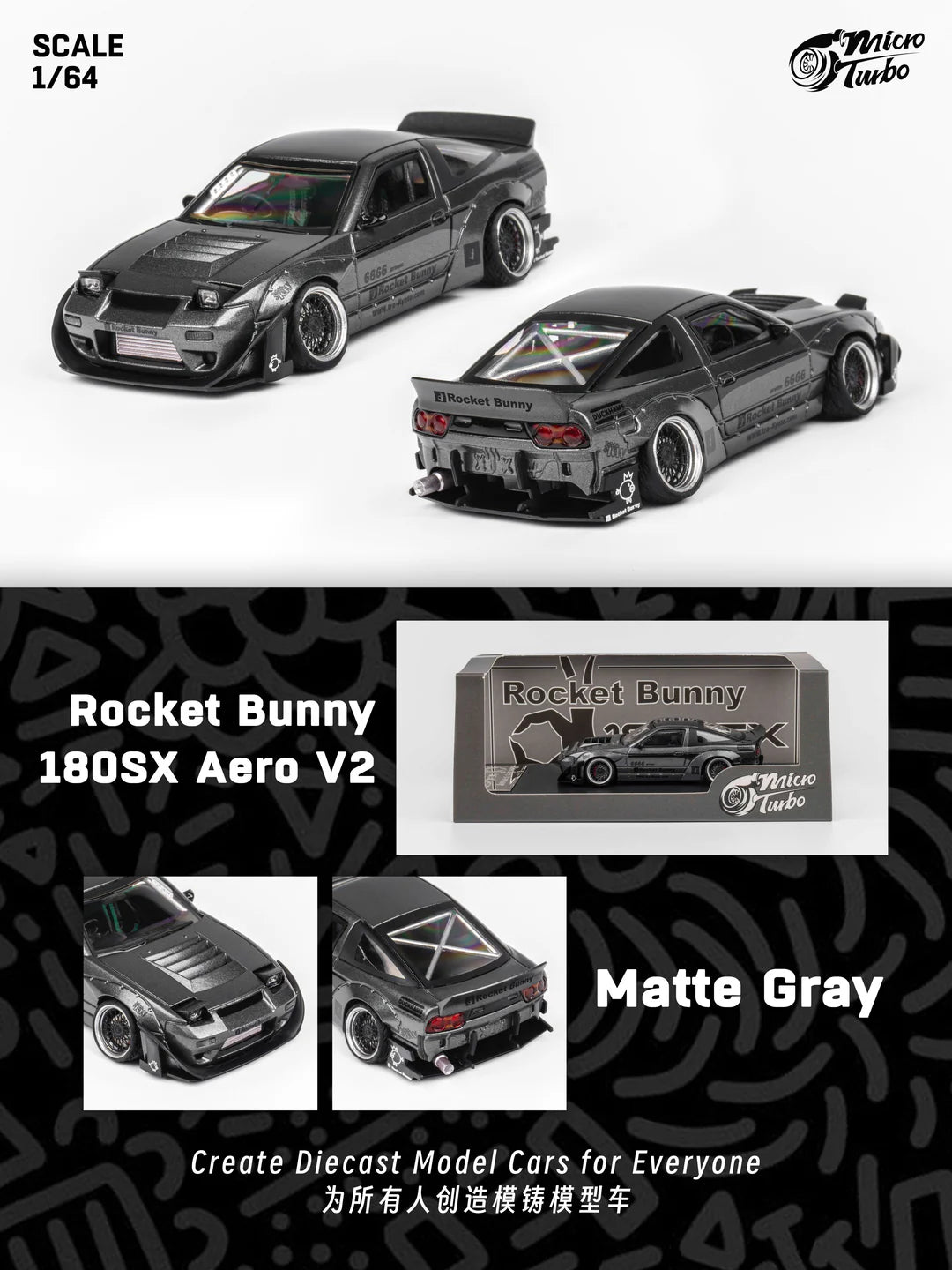 Micro Turbo 1:64 Nissan 180SX Rocket Bunny - Matte Grey