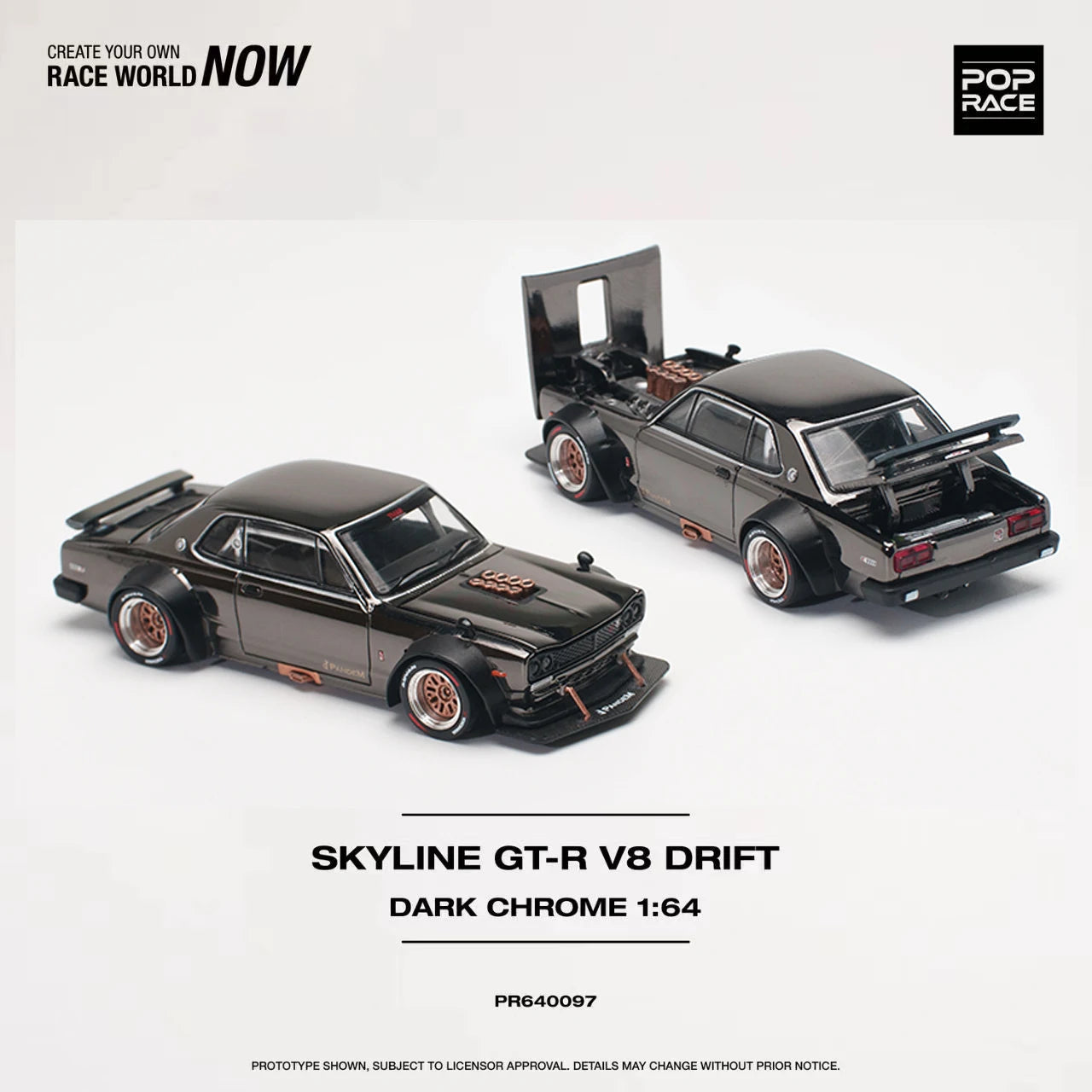 Pop Race 1:64 Nissan Skyline GT-R V8 Drift (Hakosuka) - Black Chrome