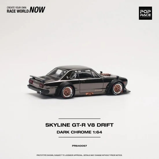 Pop Race 1:64 Nissan Skyline GT-R V8 Drift (Hakosuka) - Black Chrome