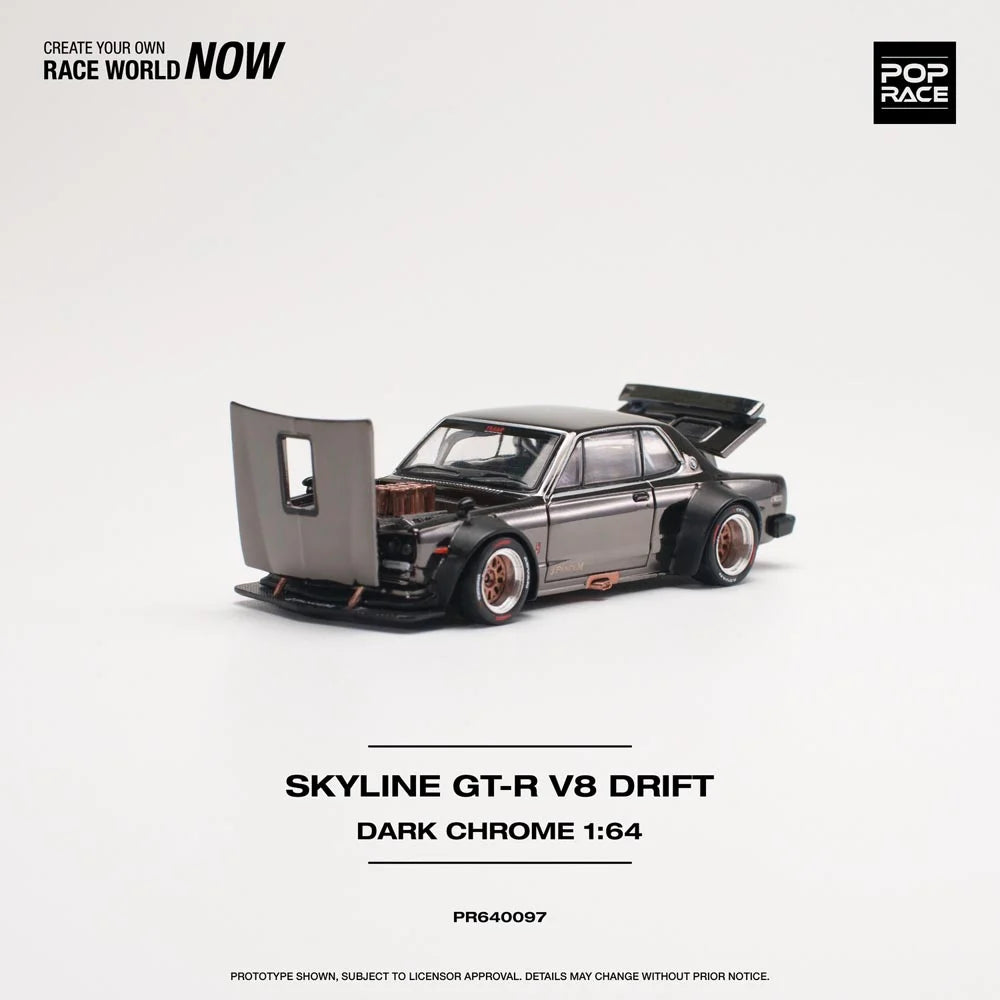 Pop Race 1:64 Nissan Skyline GT-R V8 Drift (Hakosuka) - Black Chrome