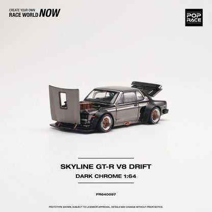 Pop Race 1:64 Nissan Skyline GT-R V8 Drift (Hakosuka) - Black Chrome