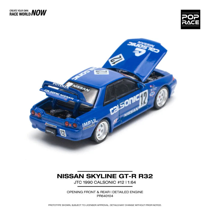 Pop Race 1:64 Nissan Skyline GT-R R32 JTC 1990 Calsonic #12