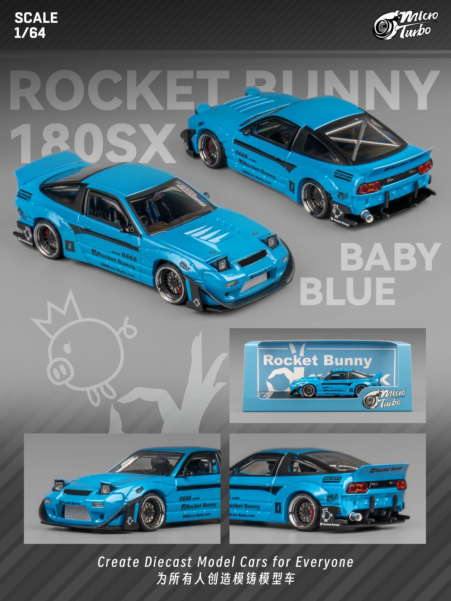 Micro Turbo 1:64 Rocket Bunny 180SX - Baby Blue