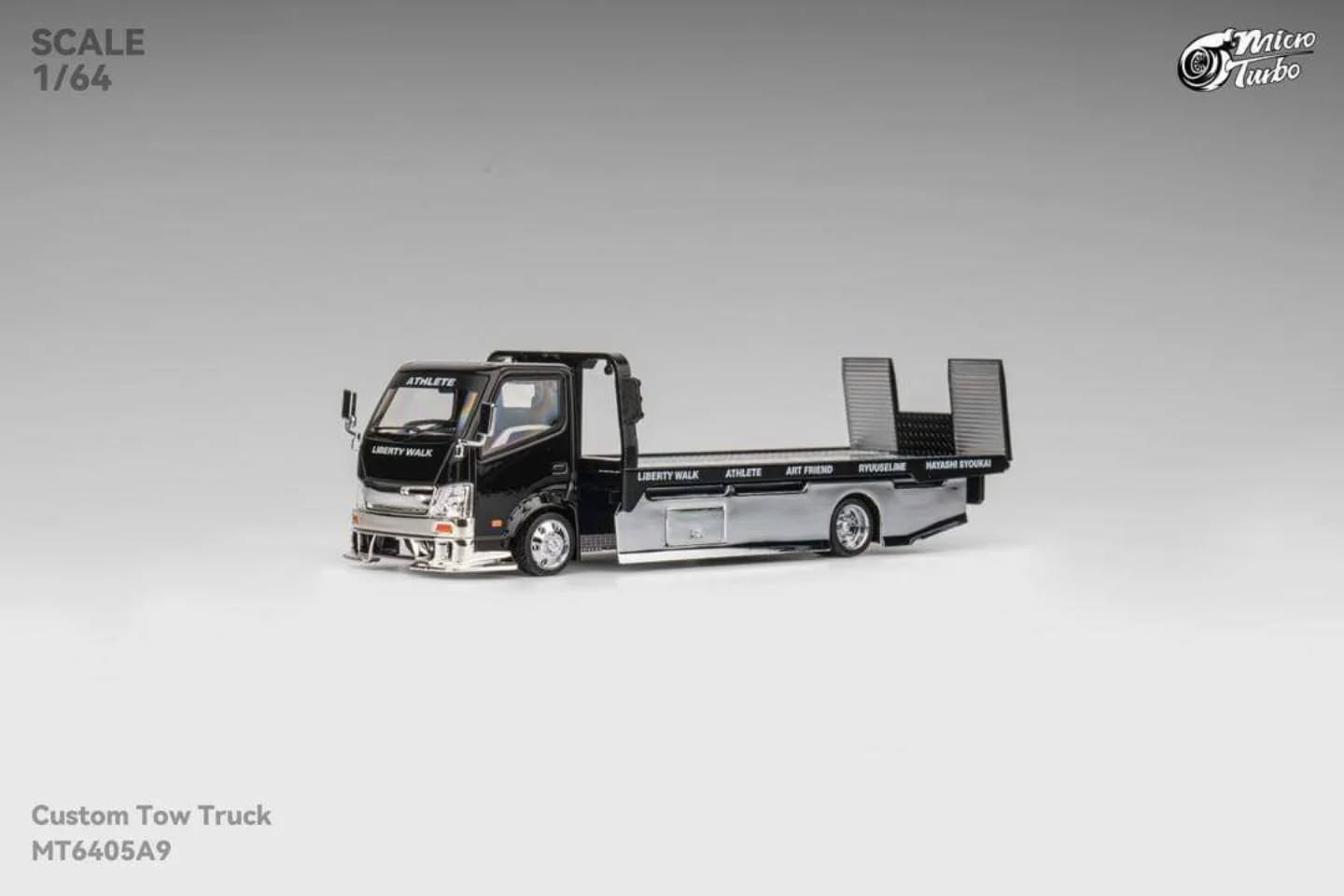 Micro Turbo 1:64 LBWK Flatbed Tow Truck Black Chrome