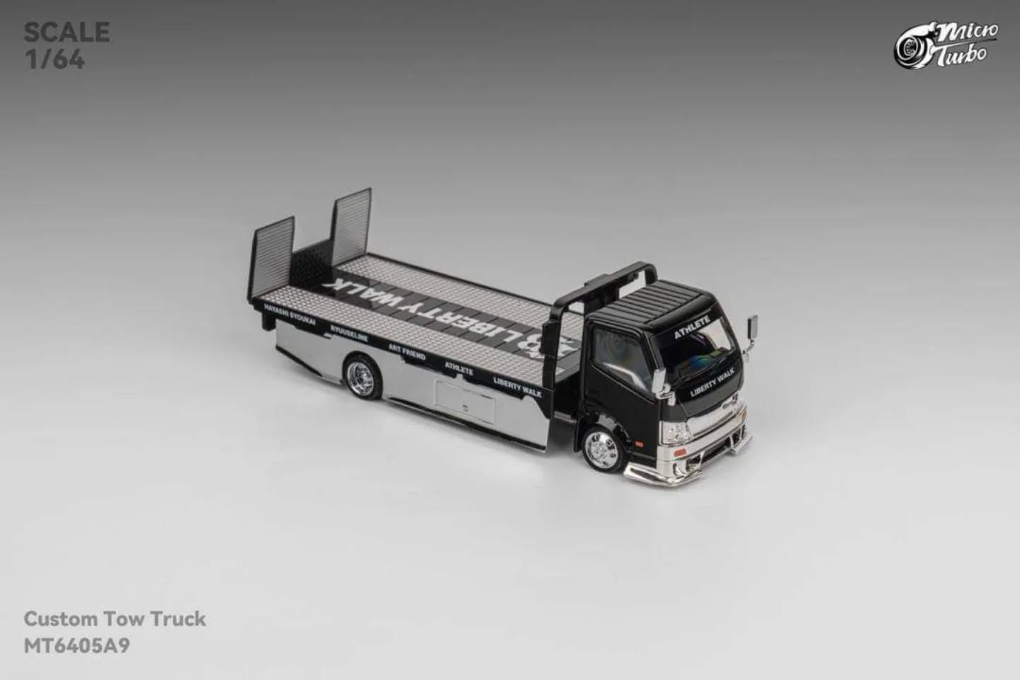 Micro Turbo 1:64 LBWK Flatbed Tow Truck Black Chrome