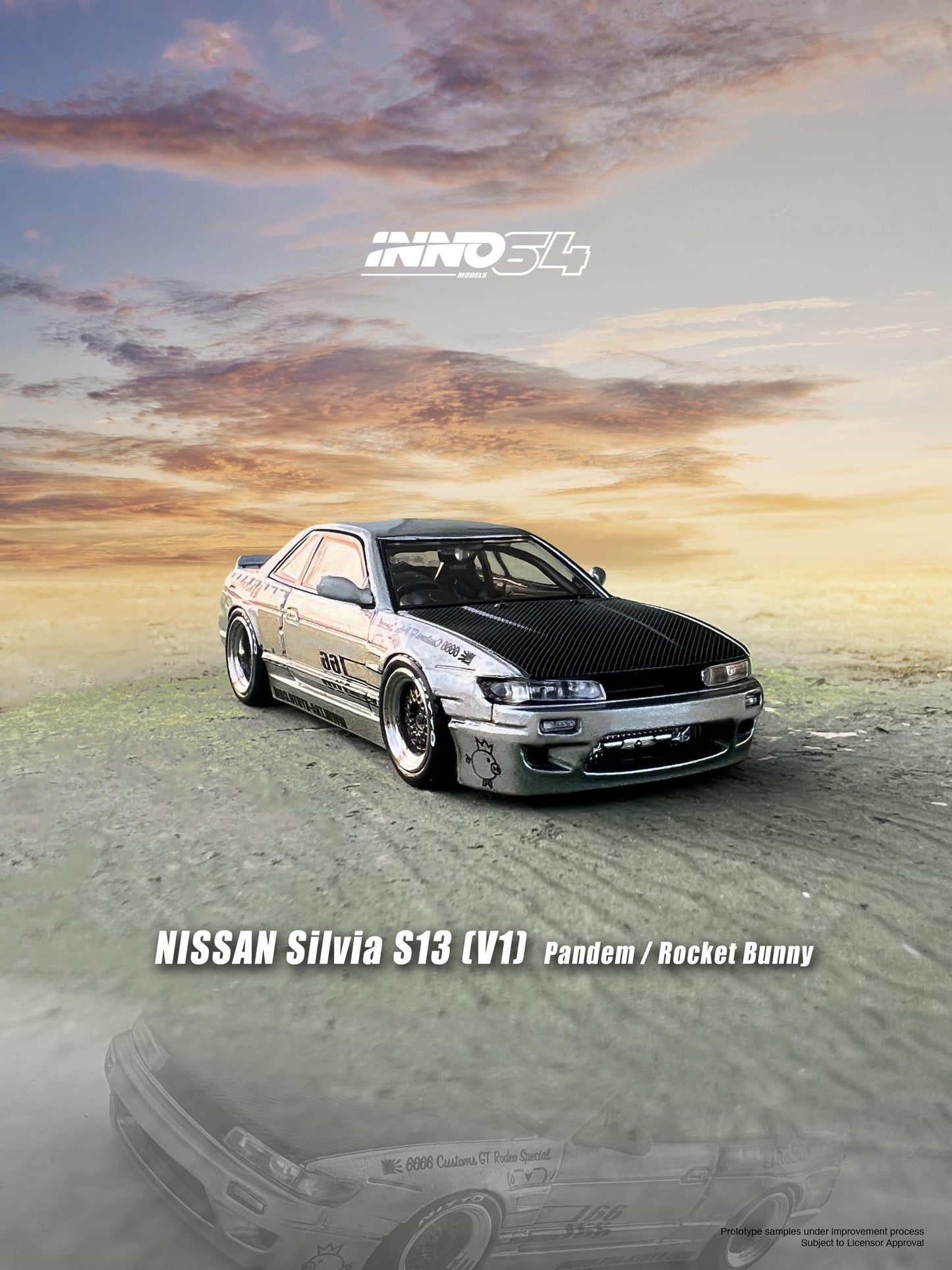 Inno64 1:64 Nissan Silvia S13 V1 Pandem Rocket Bunny - Silver