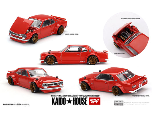 MiniGT X Kaido House 1:64 Nissan Skyline 2000GT-R (KPGC10) Kaido Street V1- Red