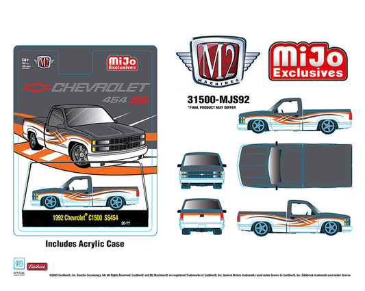 M2 Machines 1:64 1992 Chevrolet C1500 SS 454 – Two-Tone White with Grey – MiJo Exclusive Limited Edition