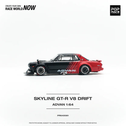 Pop Race 1:64 Nissan Skyline GT-R V8 Drift Hakosuka - Advan Racing