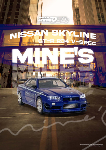 Inno64 1:64 Nissan Skyline GT-R R34 V-Spec Tuned by MINES - Blue