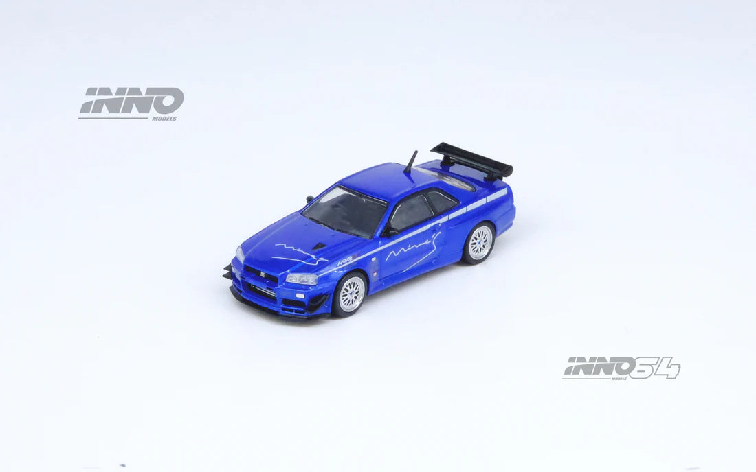 Inno64 1:64 Nissan Skyline GT-R R34 V-Spec Tuned by MINES - Blue