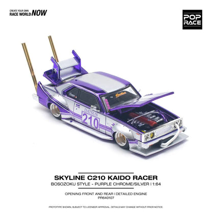 Pop Race 1:64 Skyline C210 Kaido Racer Bosozoku - Purple Chrome / Silver