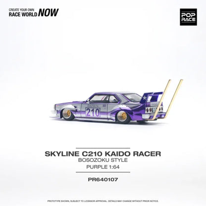 Pop Race 1:64 Skyline C210 Kaido Racer Bosozoku - Purple Chrome / Silver