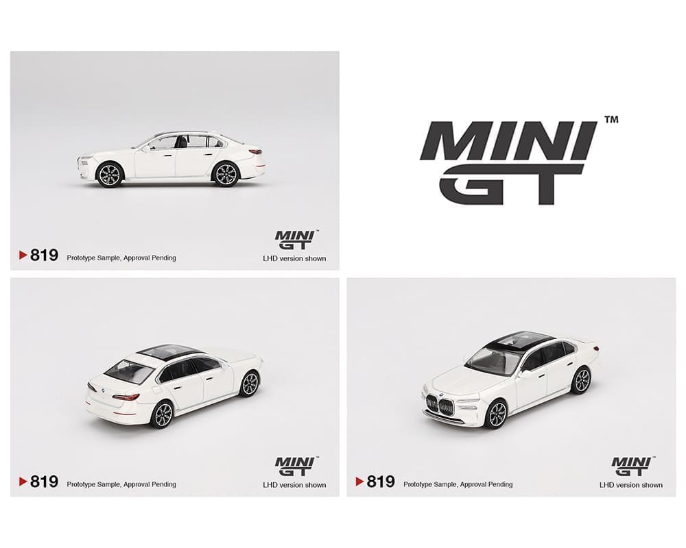 MiniGT 1:64 BMW i7 xDrive60 – Mineral White – #819