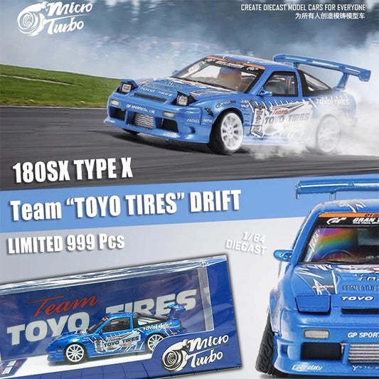 Micro Turbo 1:64 Nissan 180SX Metallic Blue - Toyo Tires Drift Livery