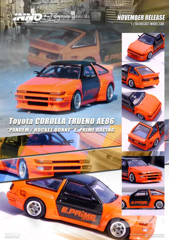 Inno64 1:64 Toyota Corolla Trueno (AE86) Pandem Rocket Bunny "E.Prime Racing" - Orange