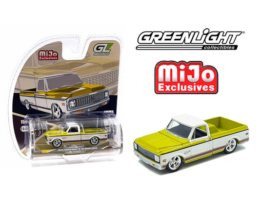 Greenlight 1:64 1972 Chevrolet C-10 Short Bed Custom – Mustard Yellow with White Two-Tone