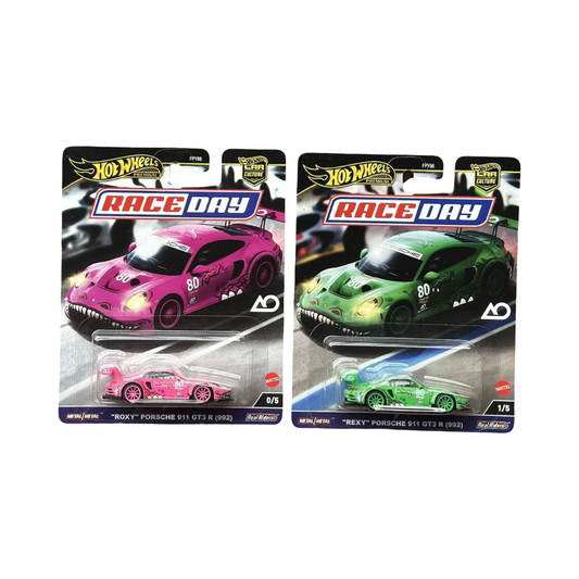 Hot Wheels 1:64 Premium Car Culture 2024 Race Day Porsche 911 GT3 R **PAIR** Rexy (normal) & Roxy (chase)