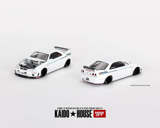 MiniGT X Kaido House 1:64 Nissan GT-R (R33) Greddy GR33 V1 White