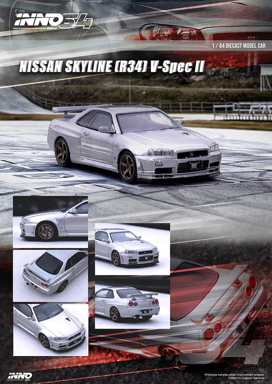 Inno64 1:64 Nissan GT-R (R34) V-Spec II - Silver
