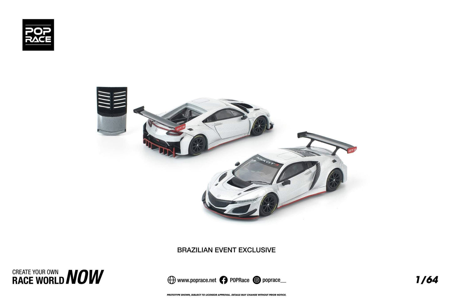 Pop Race 1:64 Honda NSX GT3 Evo Silver - Brazil Event Exclusive