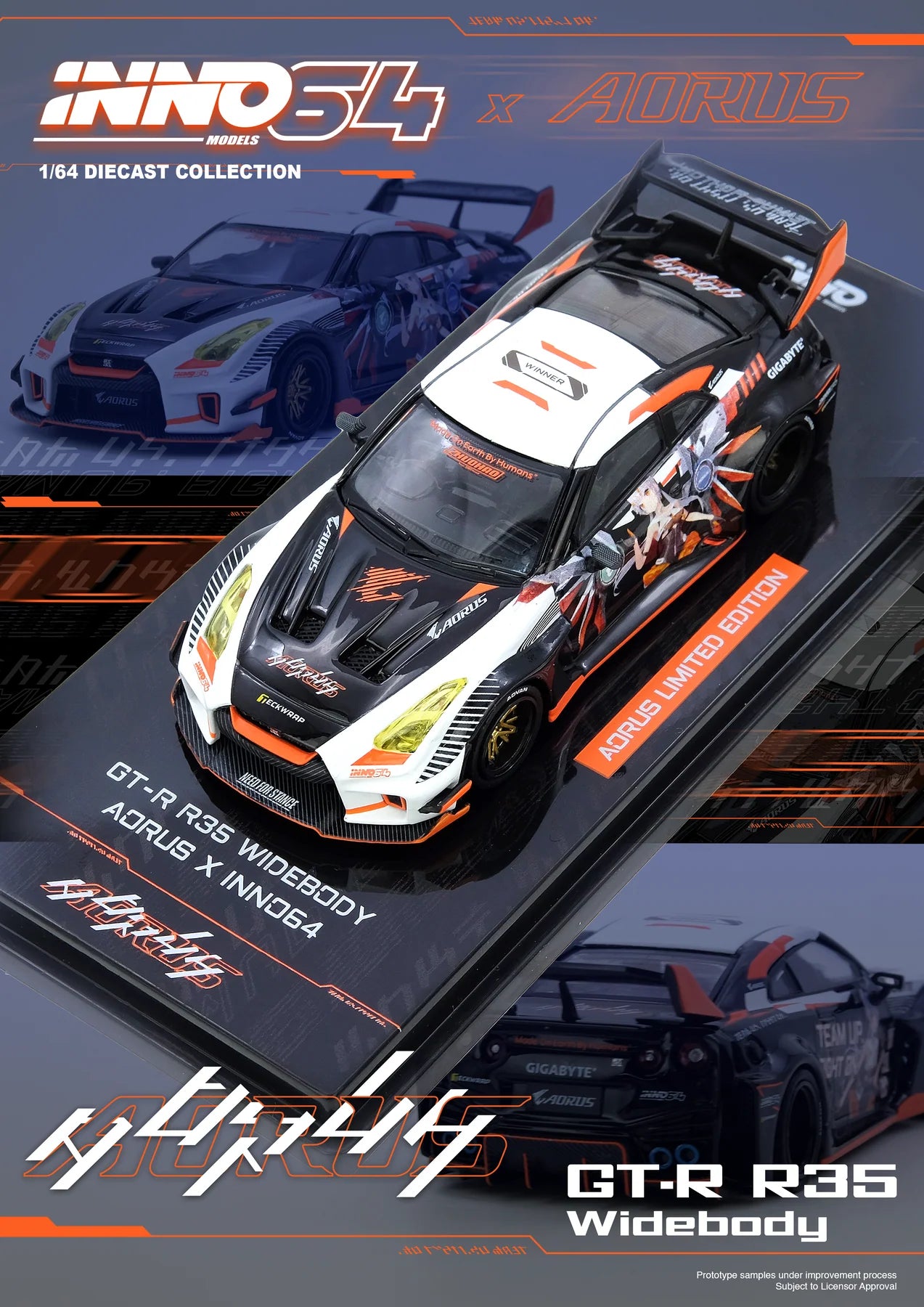 Inno64 X Aorus 1:64 Nissan GT-R R35 Widebody