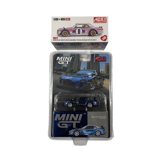 MiniGT X Kaido House 1:64 Mazda RX-7 Amemiya Blue Chrome & Nissan Skyline KPGC10 2000GT-R Hakosuka - MDX 2025 Exclusive *PAIR*