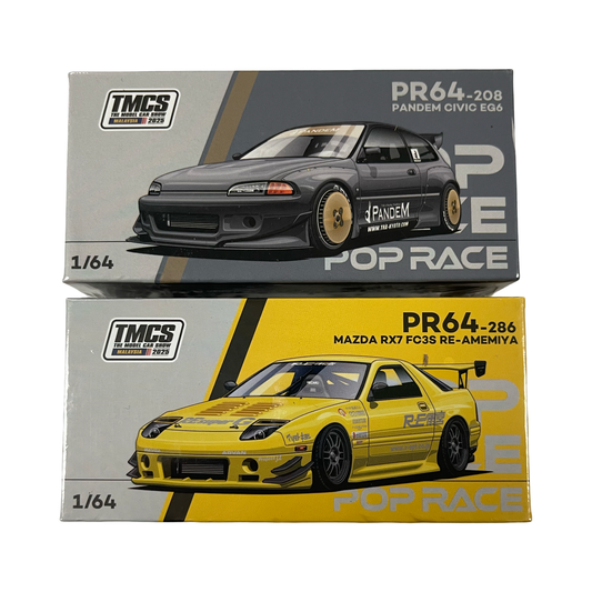 Pop Race 1:64 Honda Civic EG6 Pandem & Mazda RX7 RE-AMEMIYA TMCS 2025 Exclusive Set