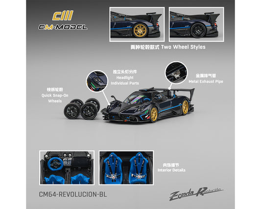 CM Model 1:64 Pagani Zonda Revolucion – Metallic Blue with Carbon Fiber