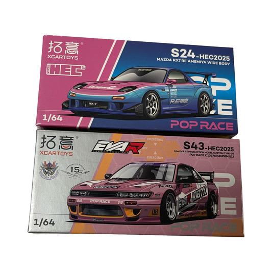 Pop Race 1:64 HEC Hobby Expo China Exclusive Pair - Nissan Silvia S13 Pink & RE-Amemiya Mazda RX-7 Blue