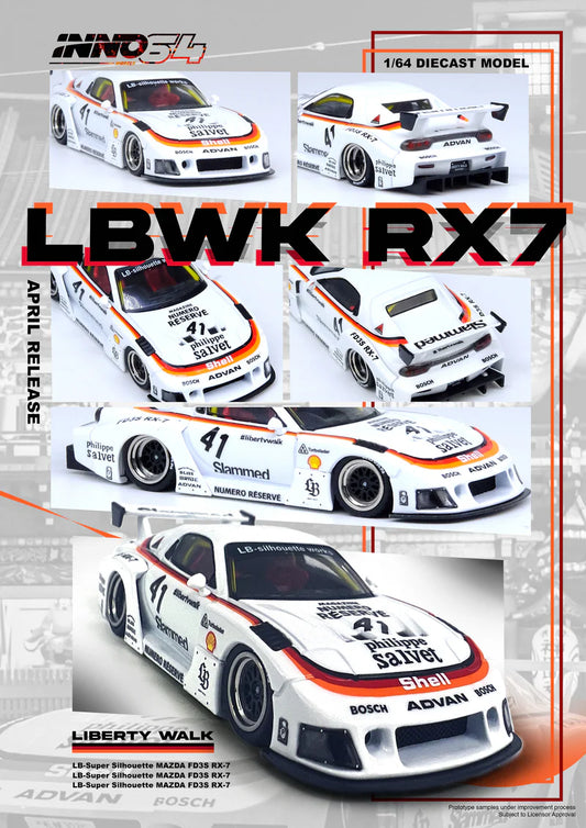 Inno64 1:64 Mazda RX7 FD3S LBWK LB-SUPER SILHOUETTE - White