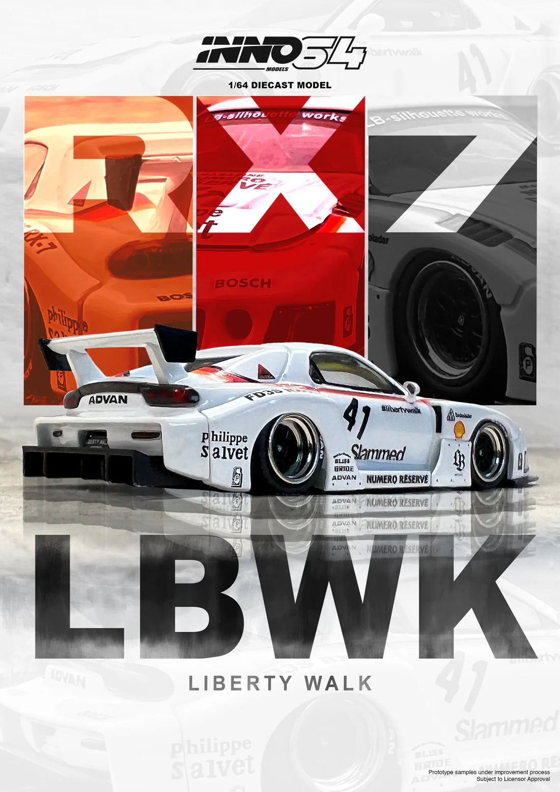 Inno64 1:64 Mazda RX7 FD3S LBWK LB-SUPER SILHOUETTE - White