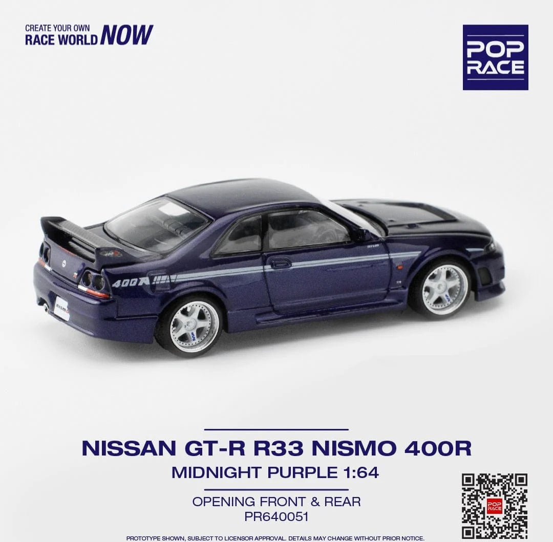 Pop Race 1:64 Nissan GT-R R33 Nismo 400R - Midnight Purple