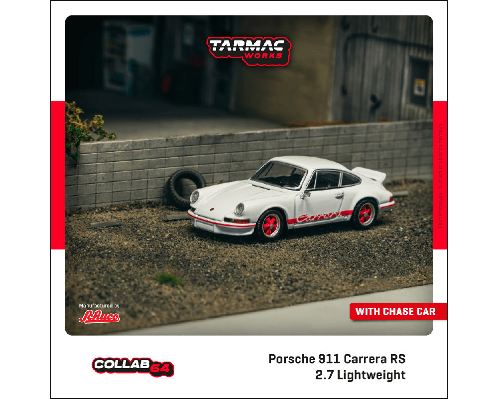 Tarmac Works X Schuco 1:64 Porsche 911 Carrera RS 2.7 Lightweight – White/Red