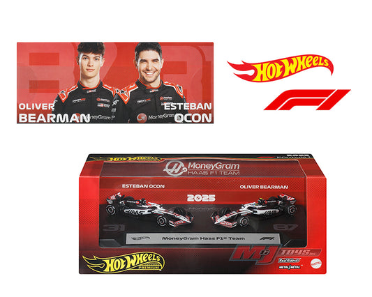 Hot Wheels 1:64 F1 2-Pack 2025 Racing Premium Team MoneyGram Haas Esteban Ocon #31 / Oliver Bearman #87