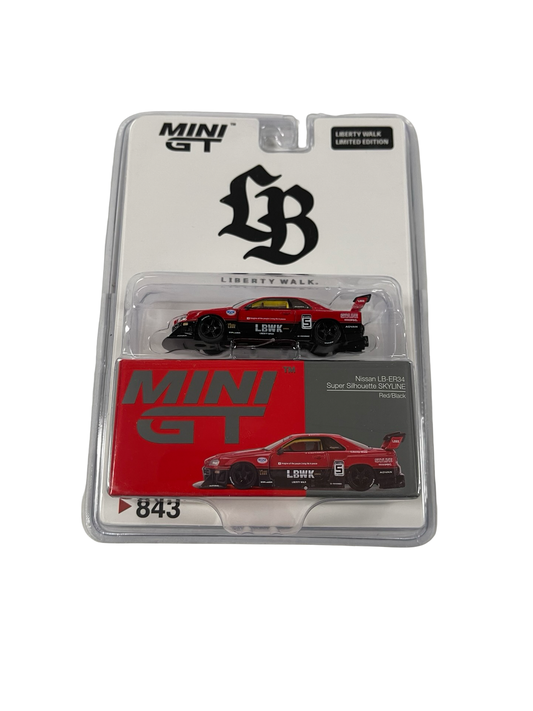 MiniGT 1:64 Nissan LB-ER34 Super Silhouette Skyline Red/Black - LBWK Store Exclusive Blister #843