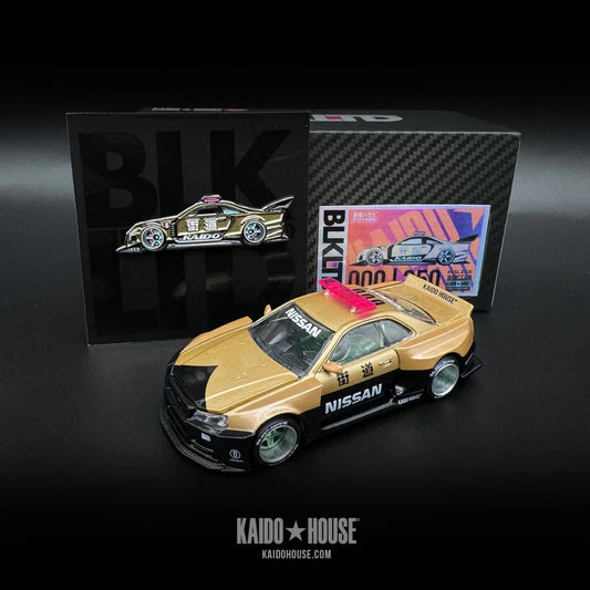 Kaido House 1:64 BLKLTD Nissan Skyline GT-R (R34) Kaido Works (V2 Aero) Police W/Pin - KHMG132