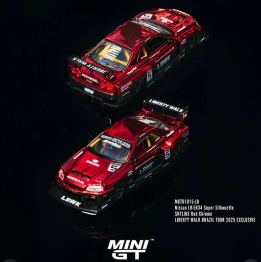 MiniGT 1:64 Nissan Skyline LB-ER34 Super Silhouette - 2025 Brazil Exclusive Chrome Red #1015