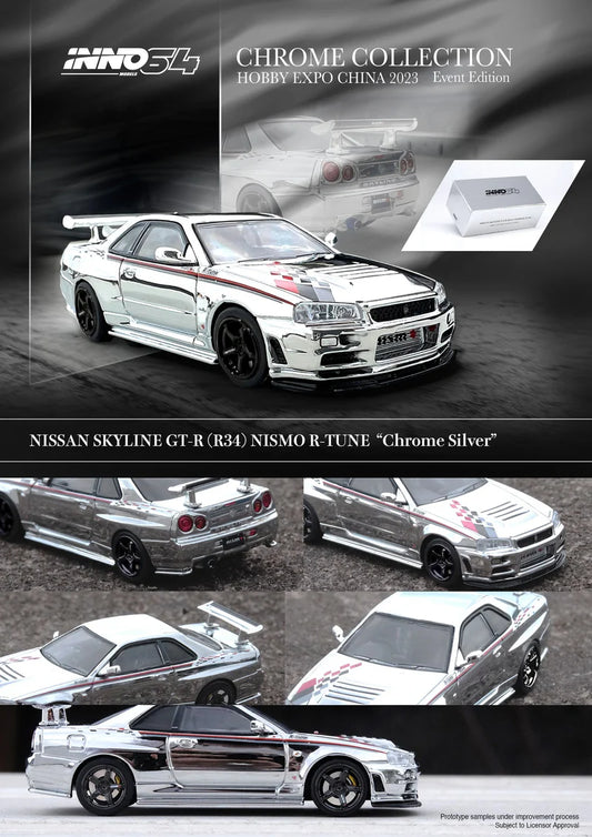 Inno64 1:64 Nissan Skyline GT-R (R34) R-Tune Hobby Expo China 2023 - Silver Chrome