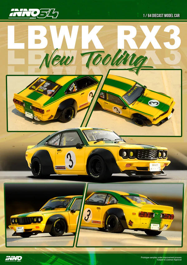 Inno64 1:64 Mazda RX3 LBWK Savanna - Yellow