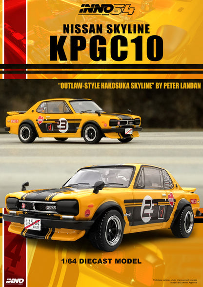 Inno64 1:64 Nissan Skyline 2000 GT-R KPCG10 #2 Outlaw - Yellow