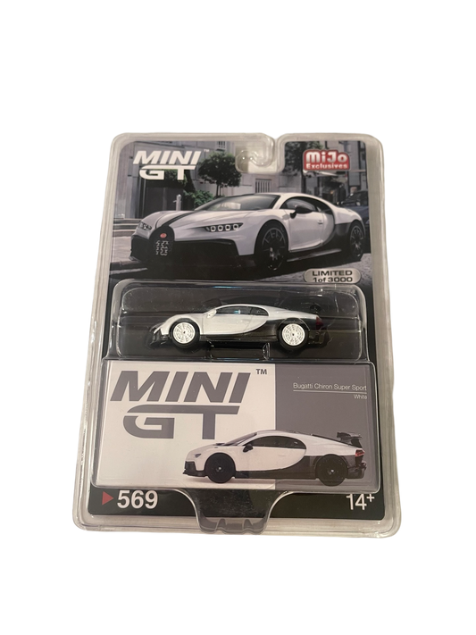 MiniGT 1:64 Bugatti Chiron Pur Sport  – White – MiJo Exclusive #569 *CHASE*