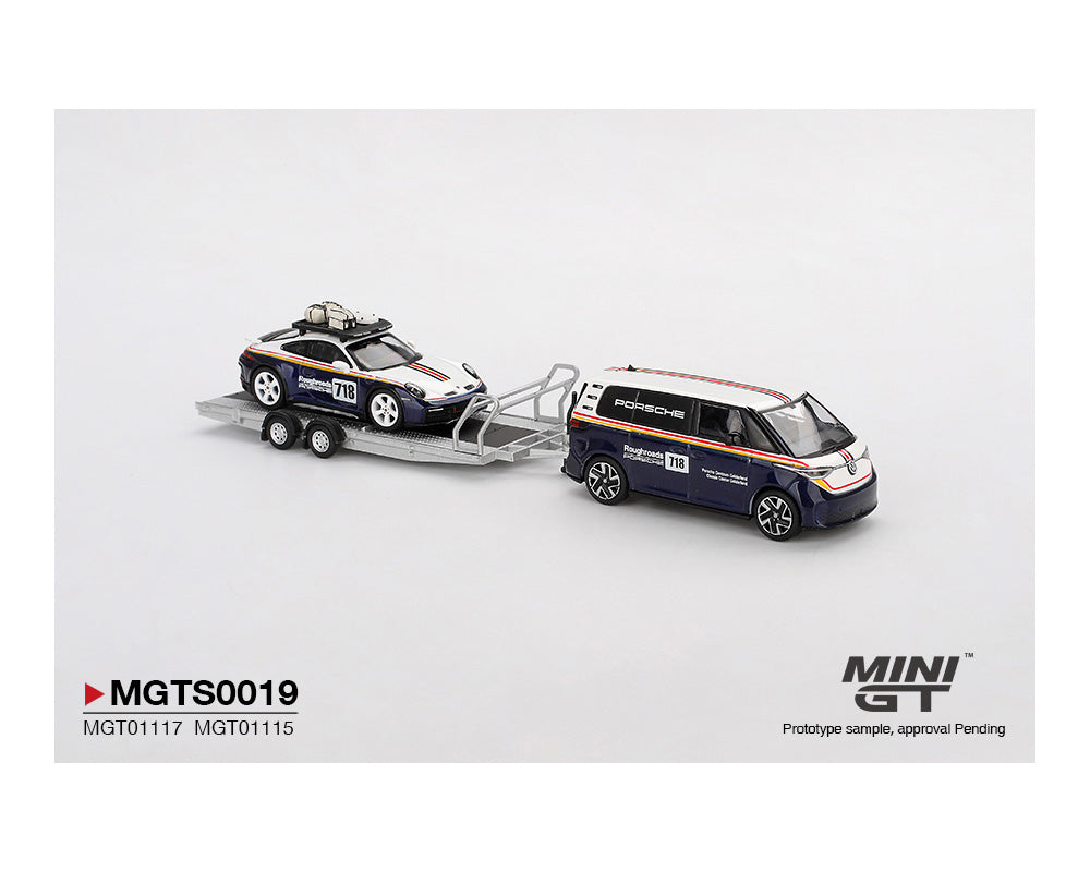 MiniGT 1:64 911 Dakar #718 / Volkswagen ID. Buzz Porsche Centrum Gelderland Roughroads Set #0019