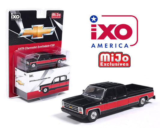 IXO Model 1:64 1979 Chevrolet Scottsdale C20 Crew Cab – Black / Red – MiJo Exclusive