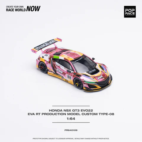 Pop Race 1:64 Honda NSX GT3 EVO22 EVA RT Production Model - Pink