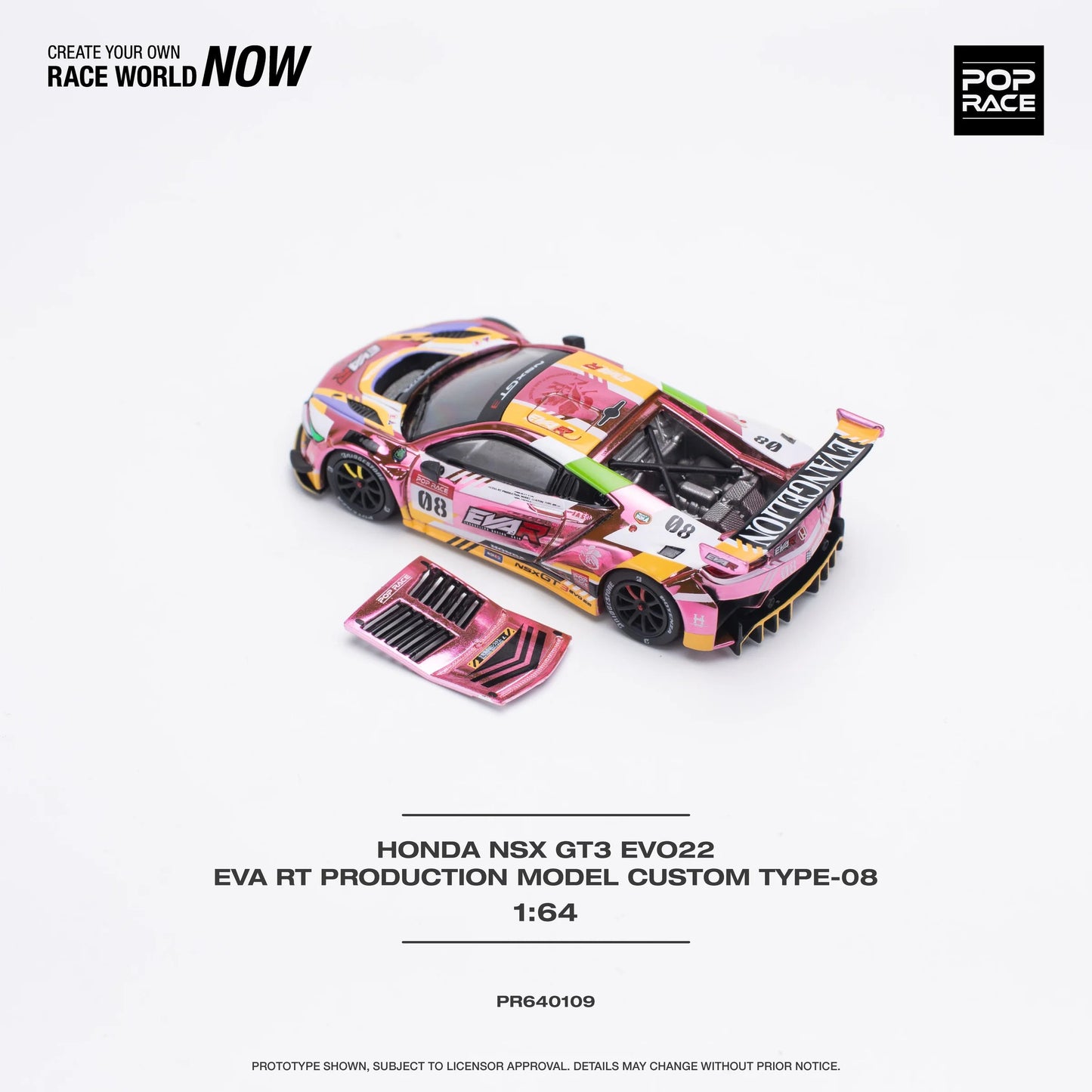 Pop Race 1:64 Honda NSX GT3 EVO22 EVA RT Production Model - Pink