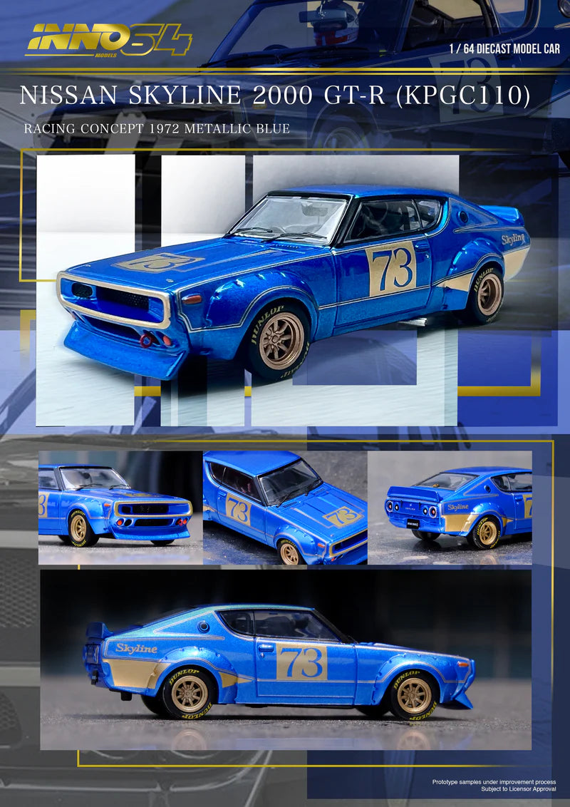 Inno64 1:64 Nissan Skyline 2000GT-R KPGC110 - Blue Metallic