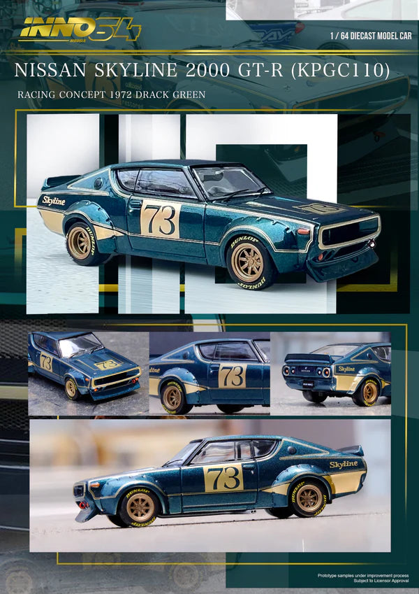 Inno64 1:64 Nissan Skyline 2000GT-R KPGC110 - Green Metallic