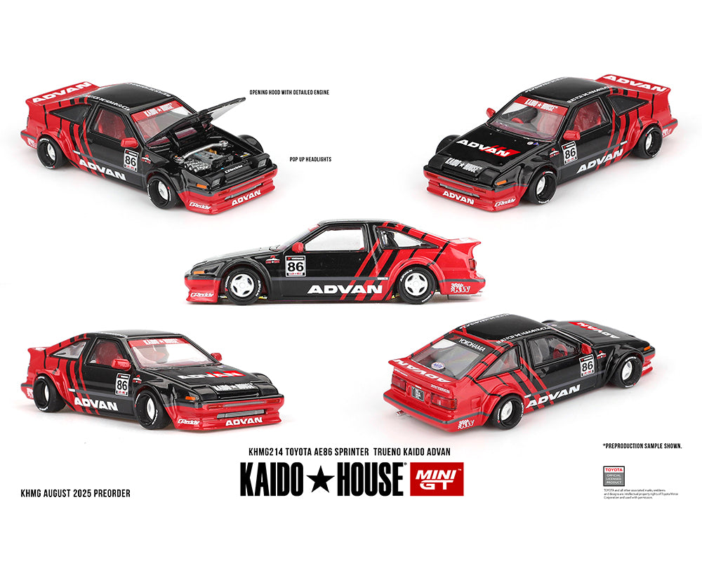 MiniGT X Kaido House 1:64 Toyota AE86 Sprinter Trueno Kaido ADVAN – Red/Black